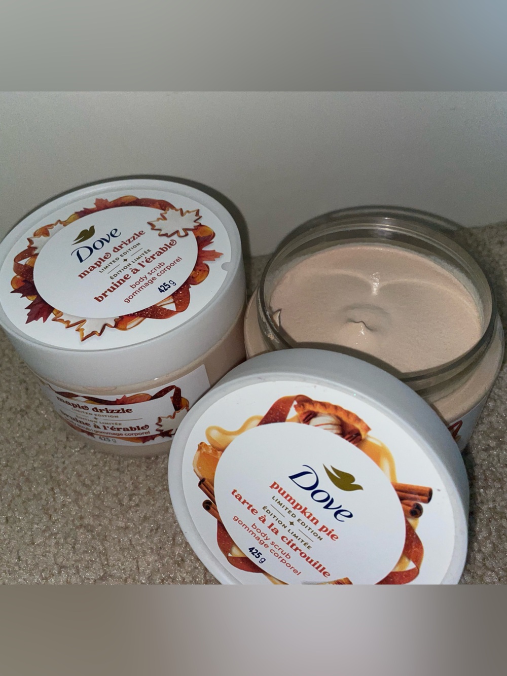Limited Edition Dove Fall Body Scrubs Maple Drizzle & Pumpkin Pie